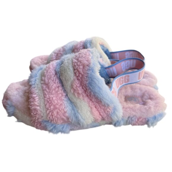 UGG W FLUFF YEAH SLIDE Slippers Cali Collage Women's 6 Pink Blue White Stripe - Picture 4 of 11